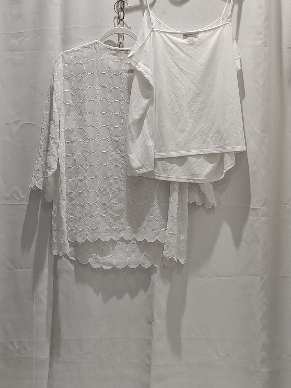 Women's XL Shirt 2 Piece Top Coldwater Creek White Embroidered Lace Blouse